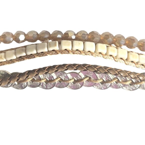 Multistrand Bracelet mixed materials Gold Tone Victoria Emerson neutral jewelry - Picture 1 of 5